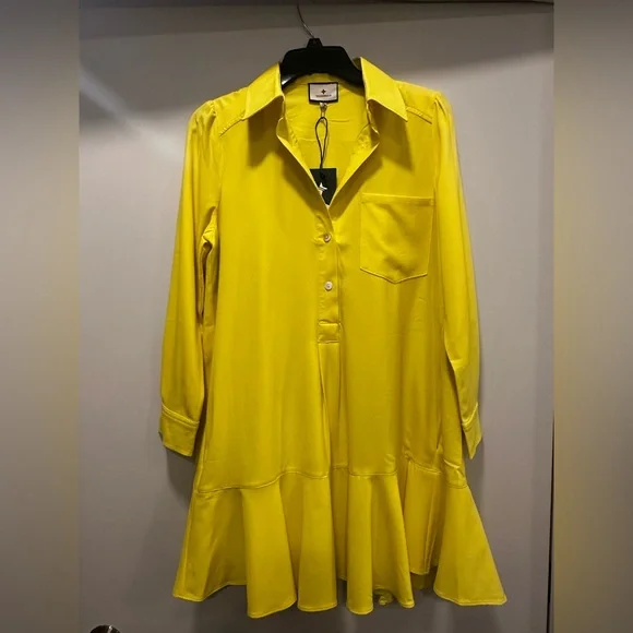 Tuckernuck Neon Yellow Crepe Callahan Shirt Dress - Picture 5 of 13